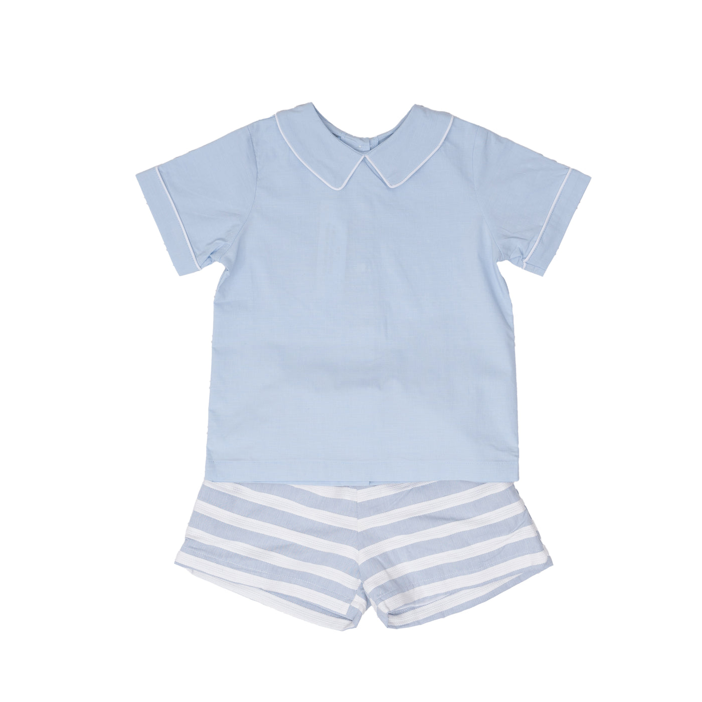 John Blue & White Stripe Short Set