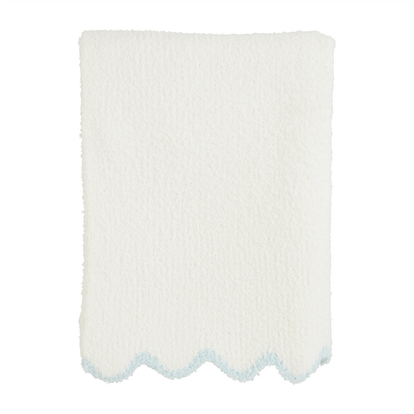 Blue Trimmed White Scallop Chenille Blanket