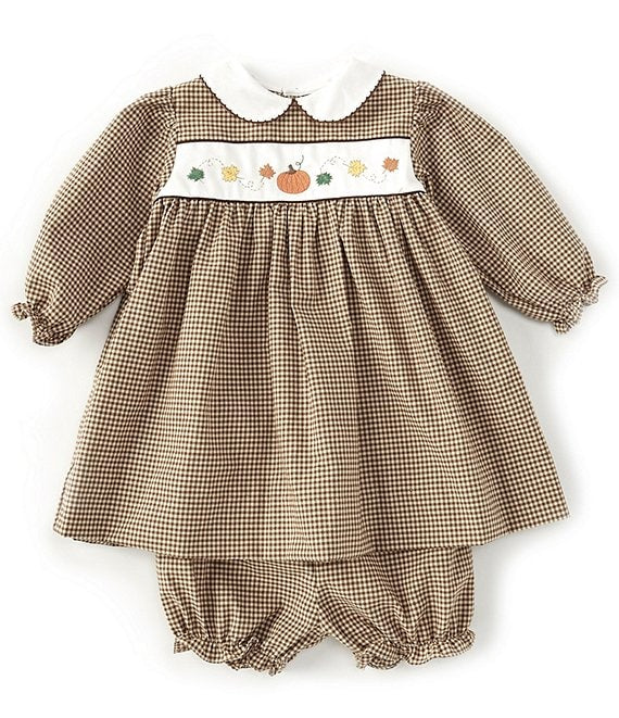 Brown Gingham Dress - Pumpkin Leaves