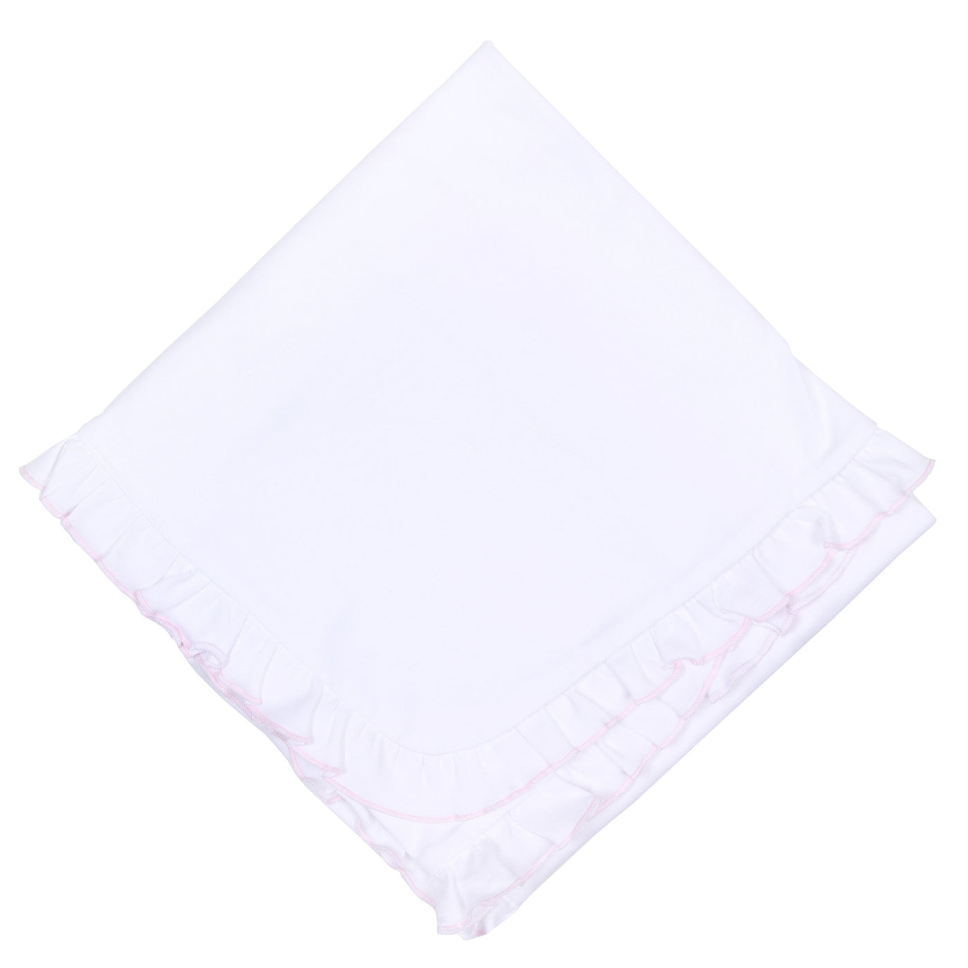 Essentials Ruffle Blanket - White w/ Lt Pk Trim