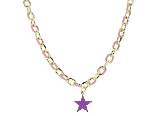 Kids Pink Enamel Necklace with Lavender Enamel Star