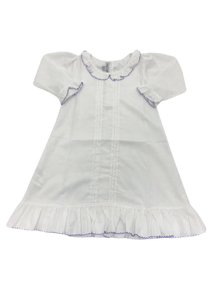 Long White Gown w/ Purple Picot Trim