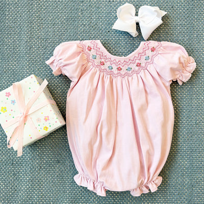 Sandy Smocked Bubble -Flower Palm Beach Pink/WAW