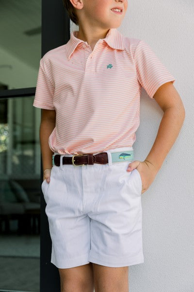 Henry Performance Polo - Coral/White Stripe