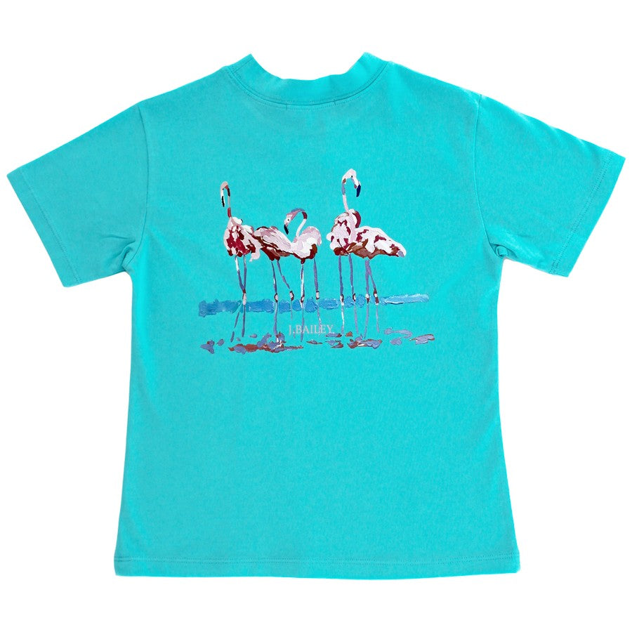 Girl's Logo Tee - Flamingo on Seafoam