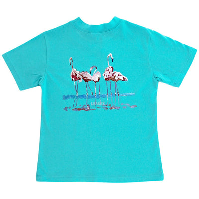 Girl's Logo Tee - Flamingo on Seafoam