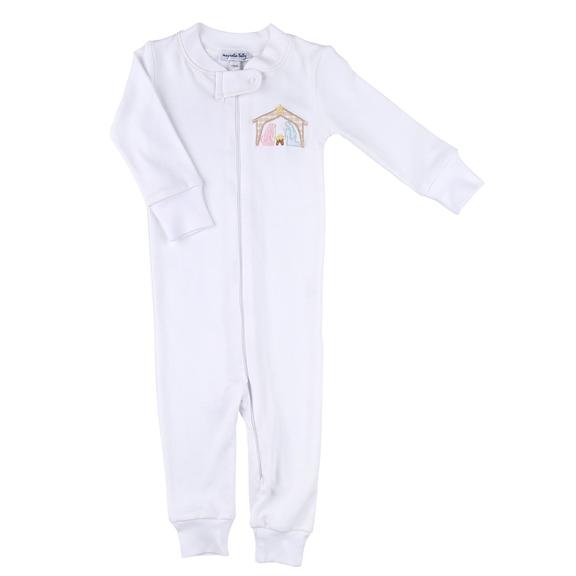 Away In The Manger Zipped Footie White