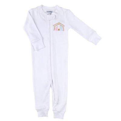 Away In The Manger Zipped Footie White