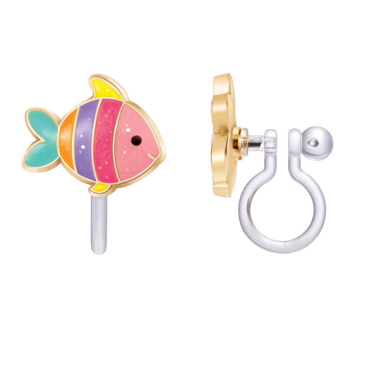 CLIP ON Cutie Earrings - Glitter Rainbow Fish