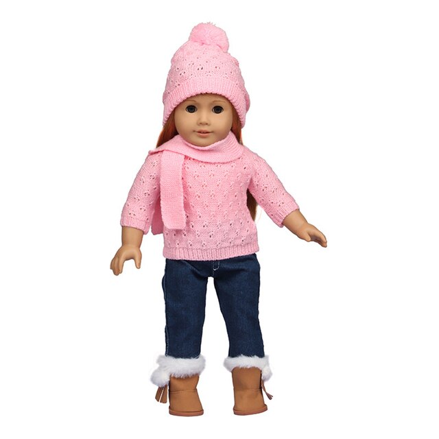18" Doll Pink Sweater Set (Denim Leggings)
