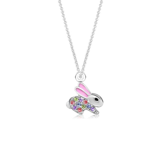 Crystal Pink Enamel Necklace w/ Bunny Pendant