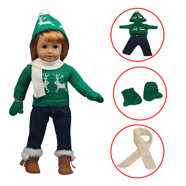 18" Doll Green/White Sweater Set