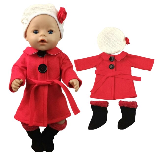18" Doll Red Jacket, Cream Hat & Booties Set