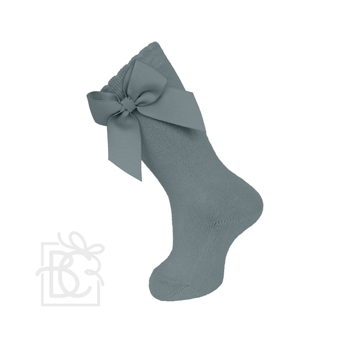 Knee Socks w/ Grosgrain Side Bow - Grey