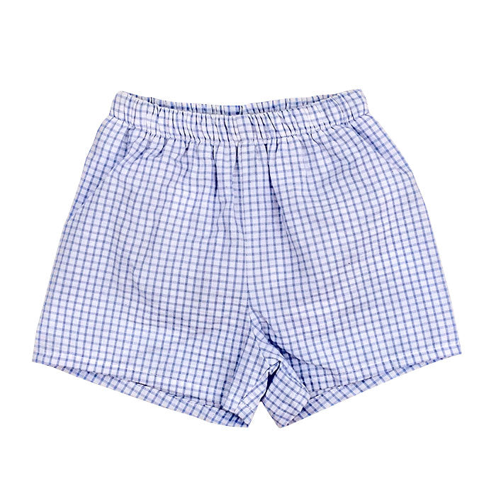 Lt Blue Windowpane Elastic Waist Shorts