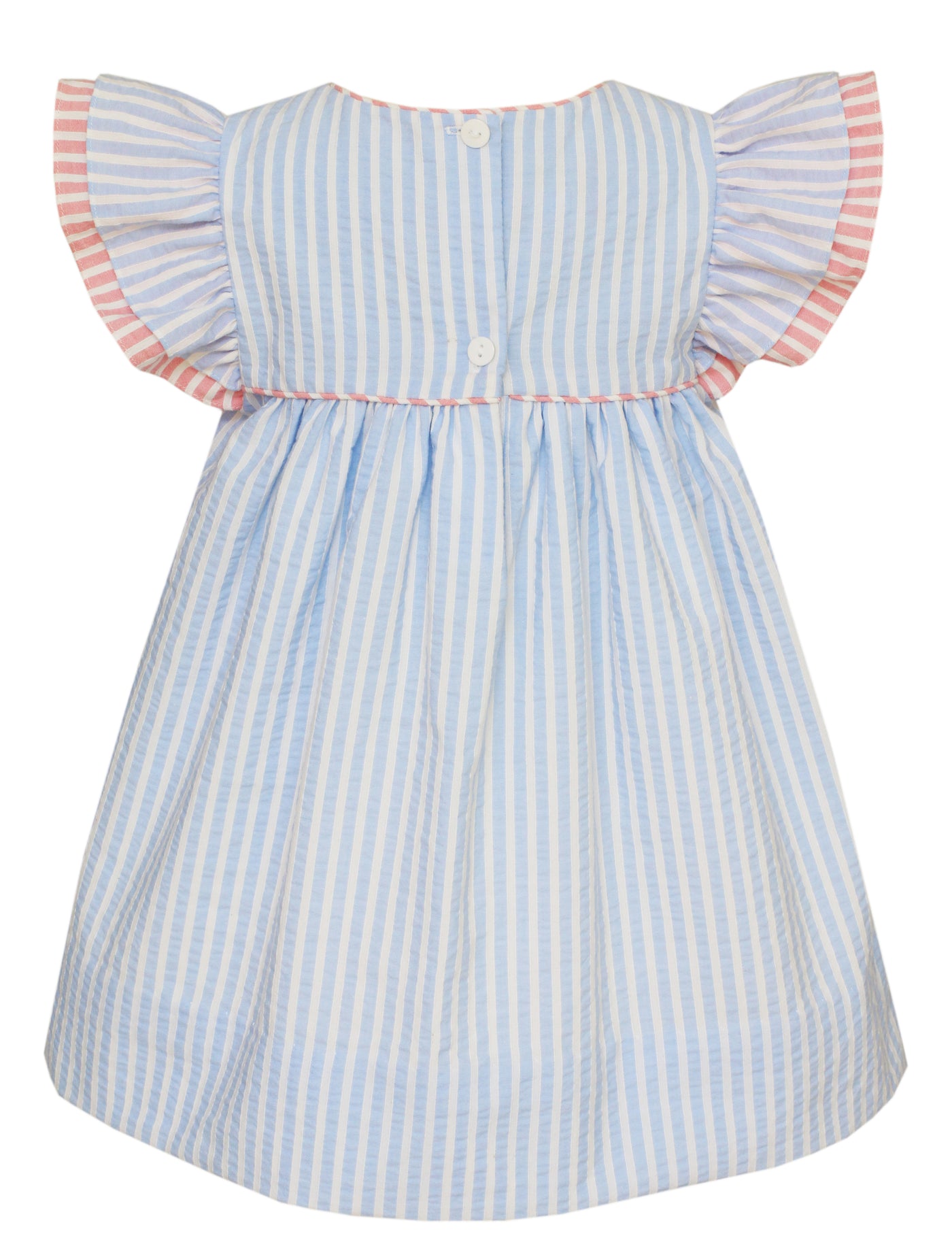 Blue & Pink Stripe Seersucker Angel Wing Dress
