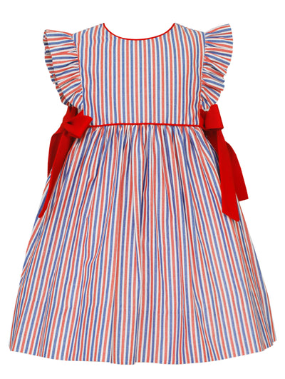 Red & Blue Stripe Float Dress with Ties