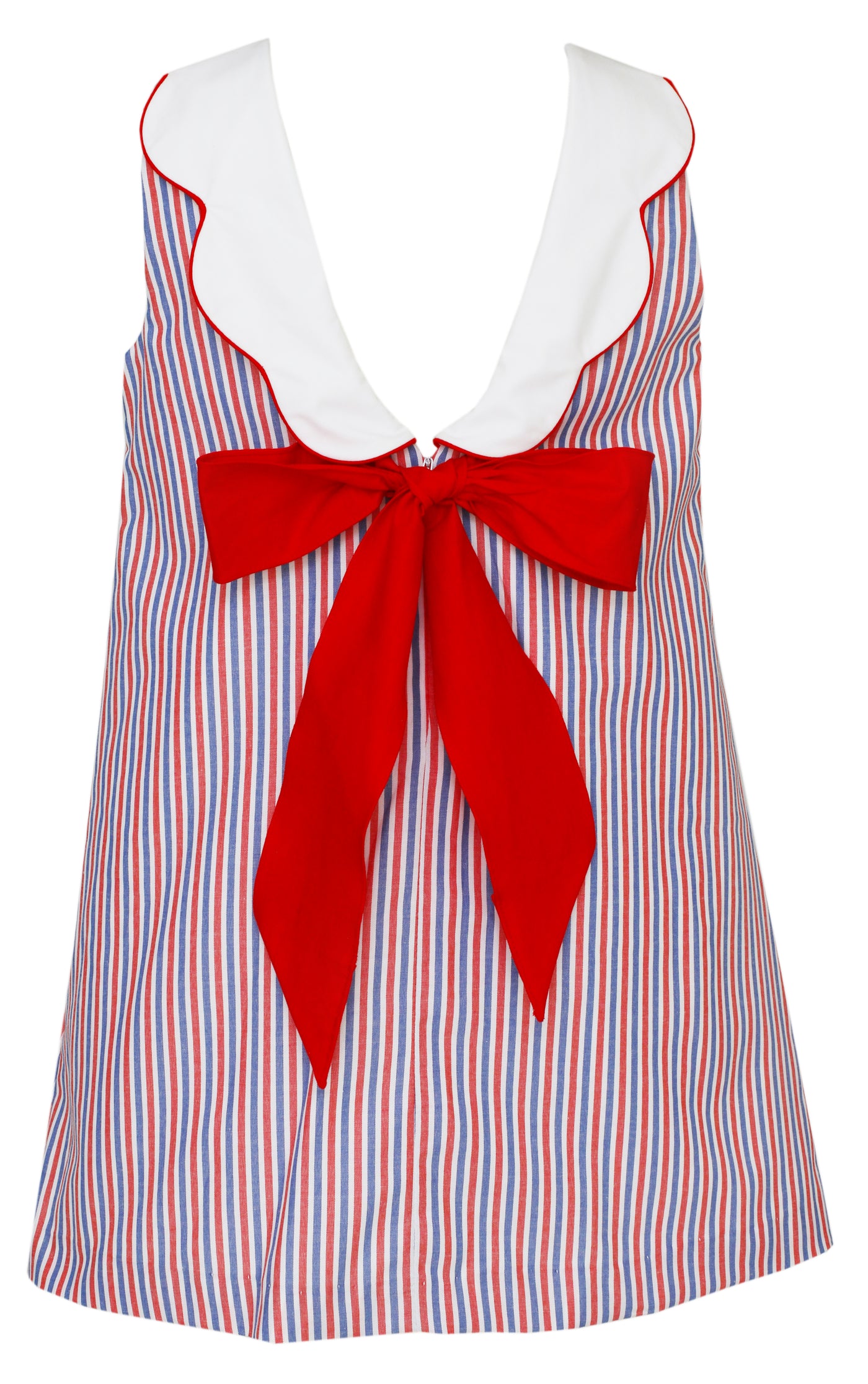 Red & Blue Stripe Scallop Shift Dress