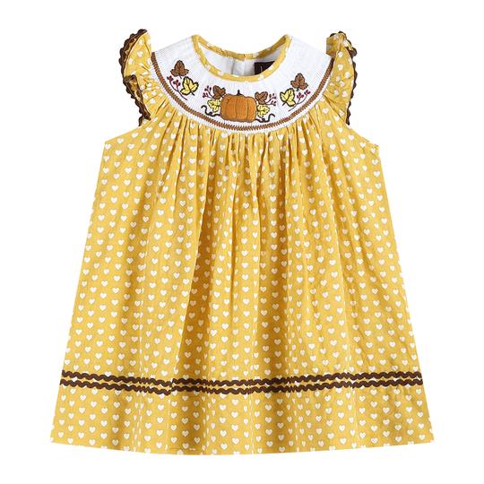 Heart Print Smocked Dress w/ Pumpkin