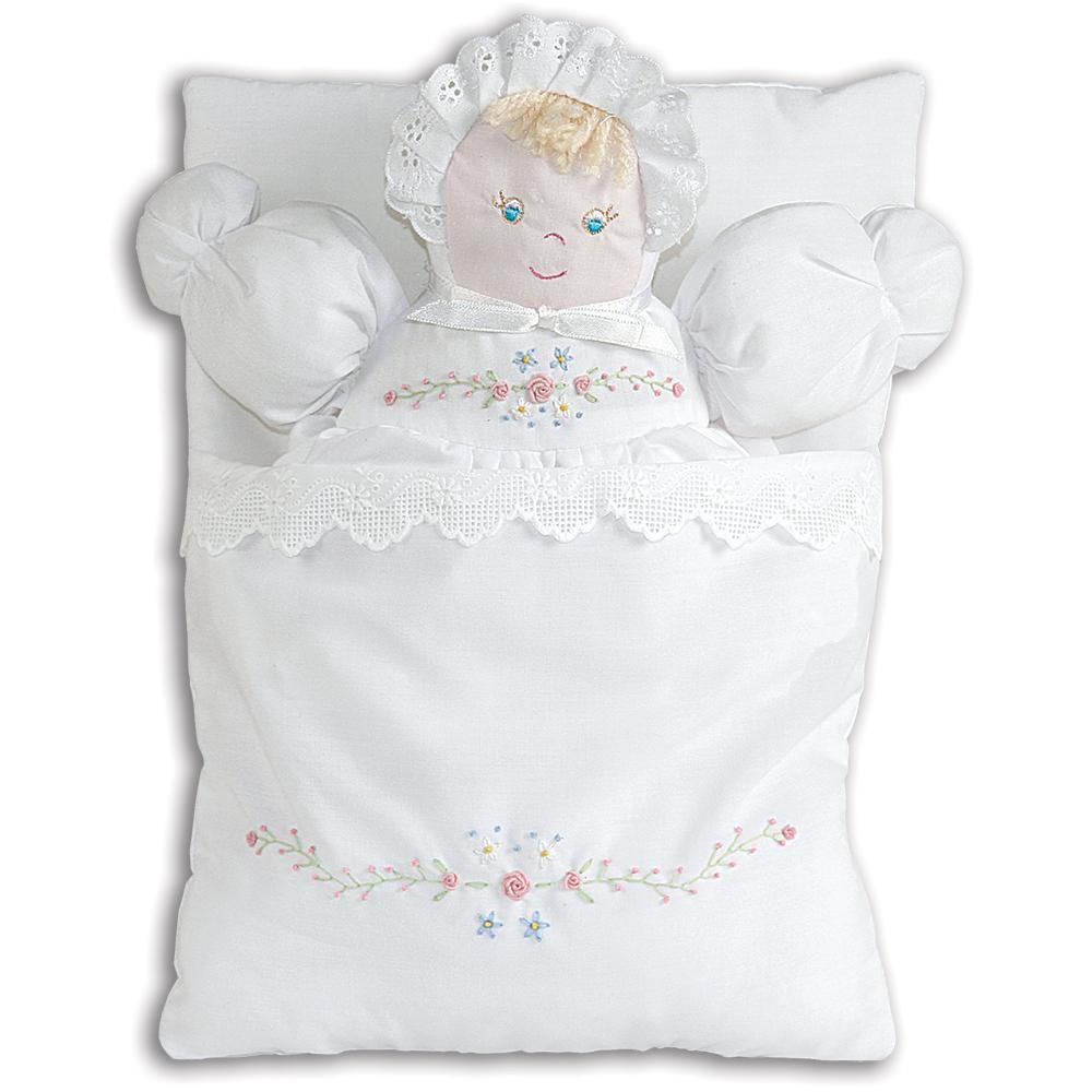 White Bunting Doll w/ Floral Embroidery