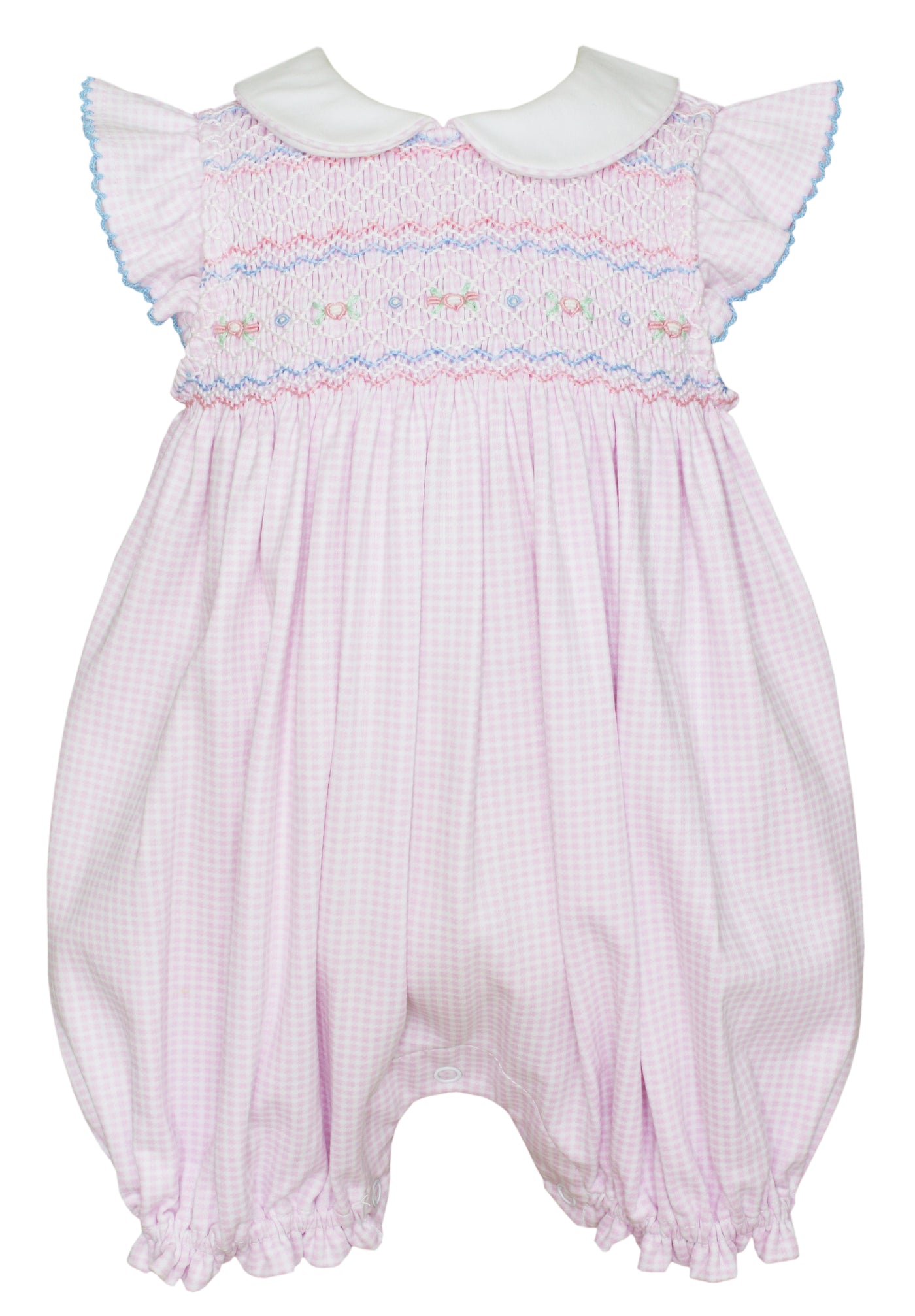 Pink Knit Mini Check Bubble with Smocking