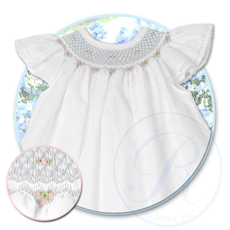 Angel Sleeve Bishop w/ English Smock w/ Lace - White w/ Blue