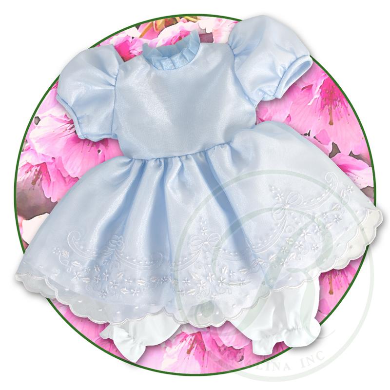 18" Blue Embroidered Organza Doll Dress