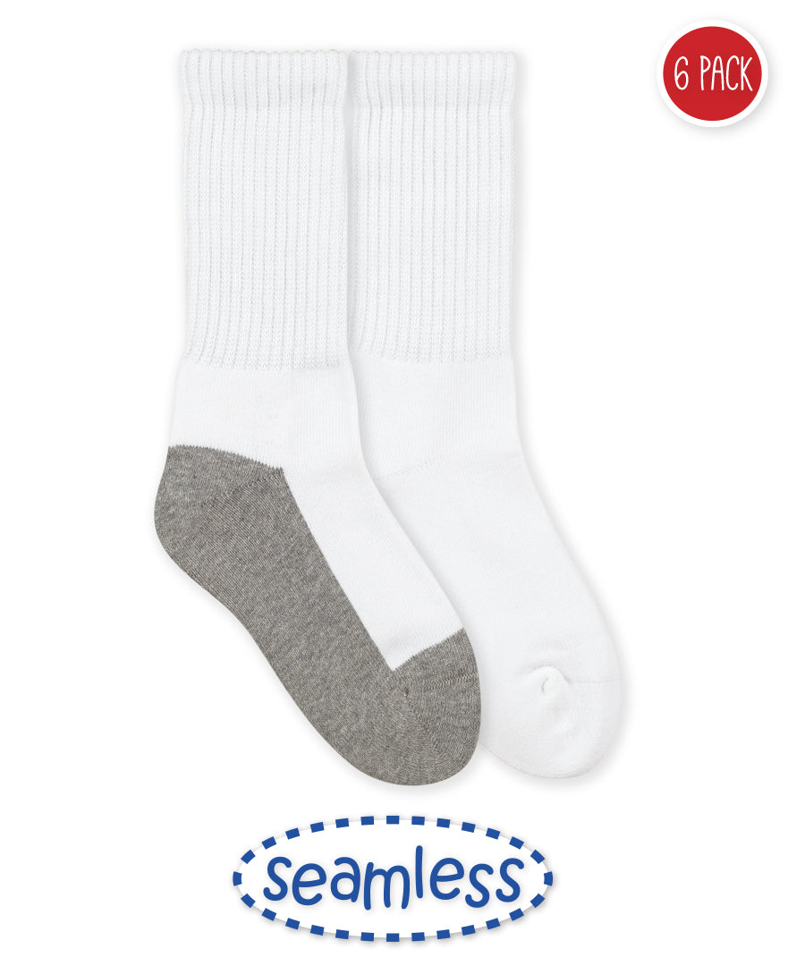 Seamless Toe Crew Socks - All White - 6 Pack