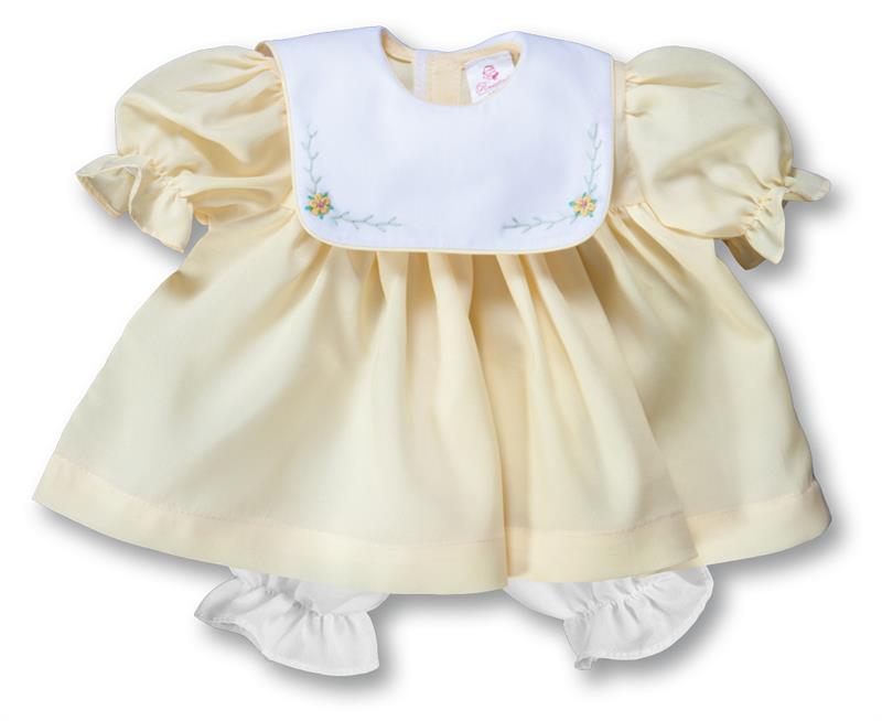 15" Bullion Flowers Embroidered Yellow Doll Dress with White Collar
