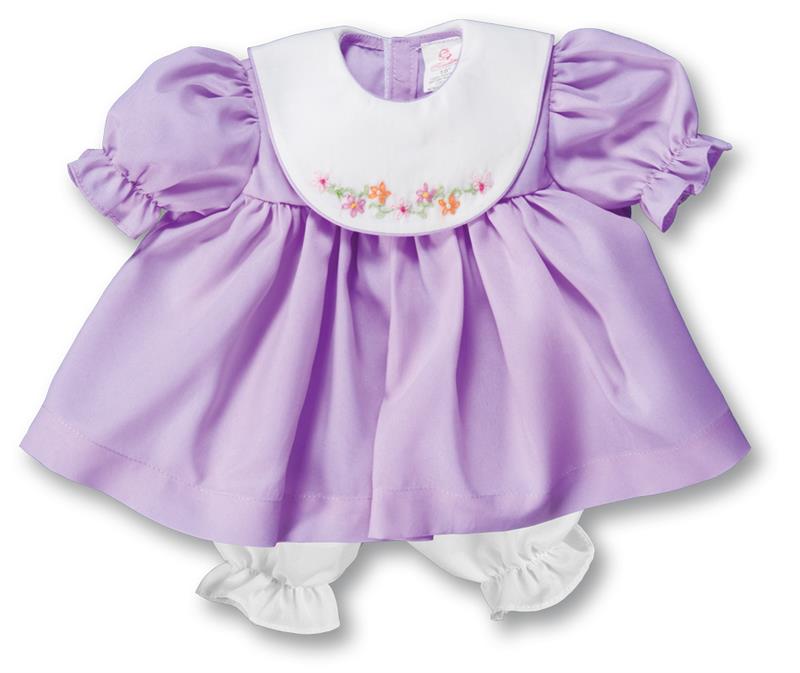 18" Bullion Embroidered Purple Doll Dress with White Collar