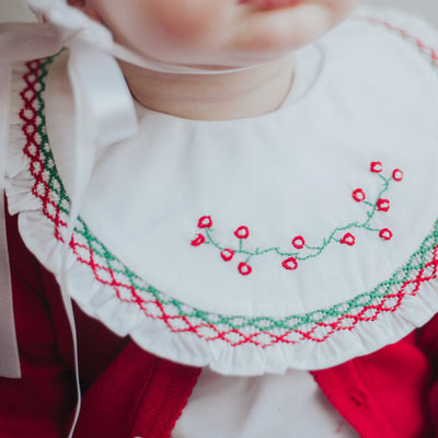 Smocked Ruffle Holiday Bib