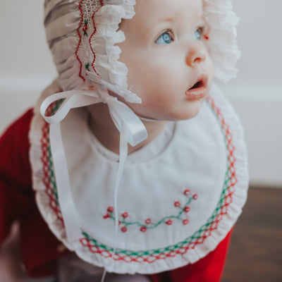 Smocked Ruffle Holiday Bib