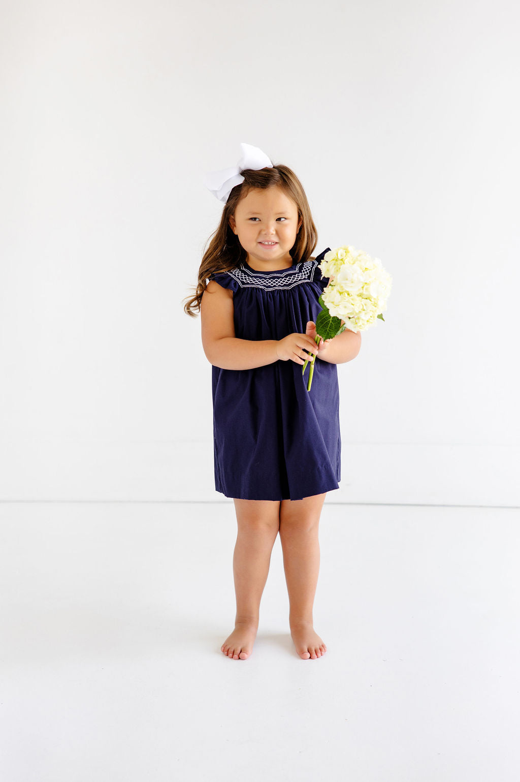 Sandy Smocked Dress - Nantucket Navy Angel Sleeve