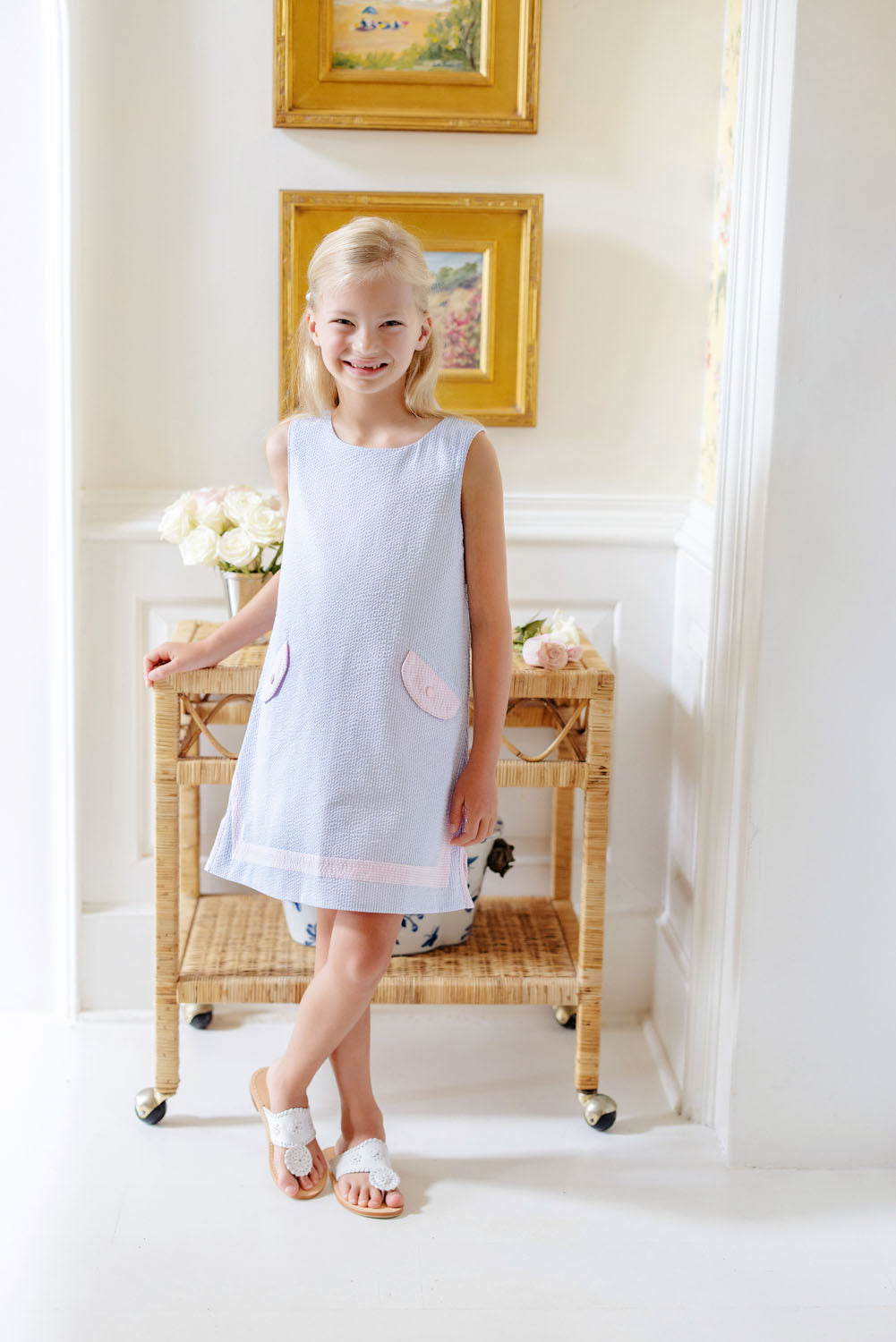 Taylor Tunic Dress - Breakers Blue Seersucker