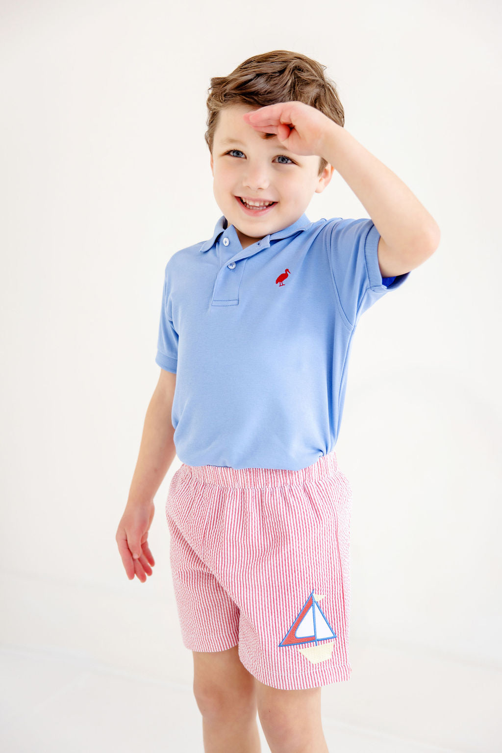 Prim and Proper Polo-Barbados Blue/RichRed Stork-SS-Pima