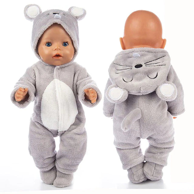 18" Gray Doll Mouse Outfit w/ Booties