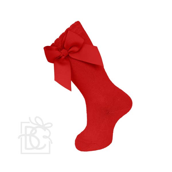 Knee Socks w/ Grosgrain Side Bow - Red
