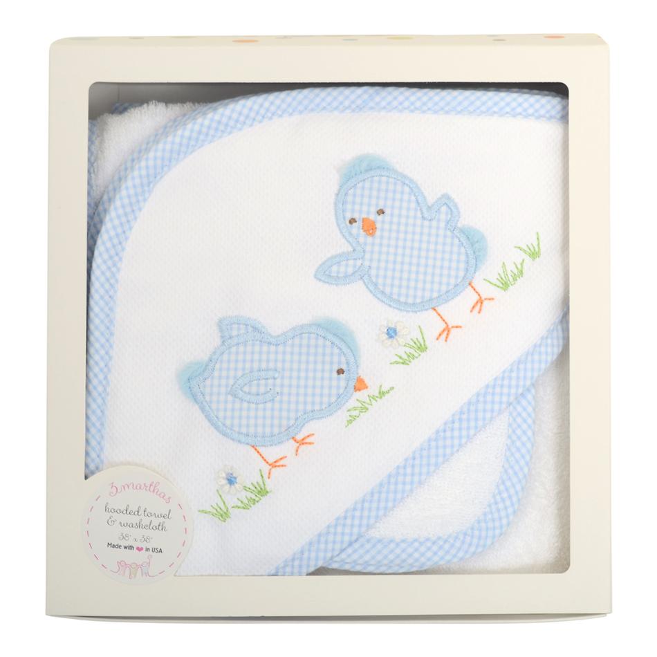 Blue Chick Boxed Hooded Towel & Washcloth Set