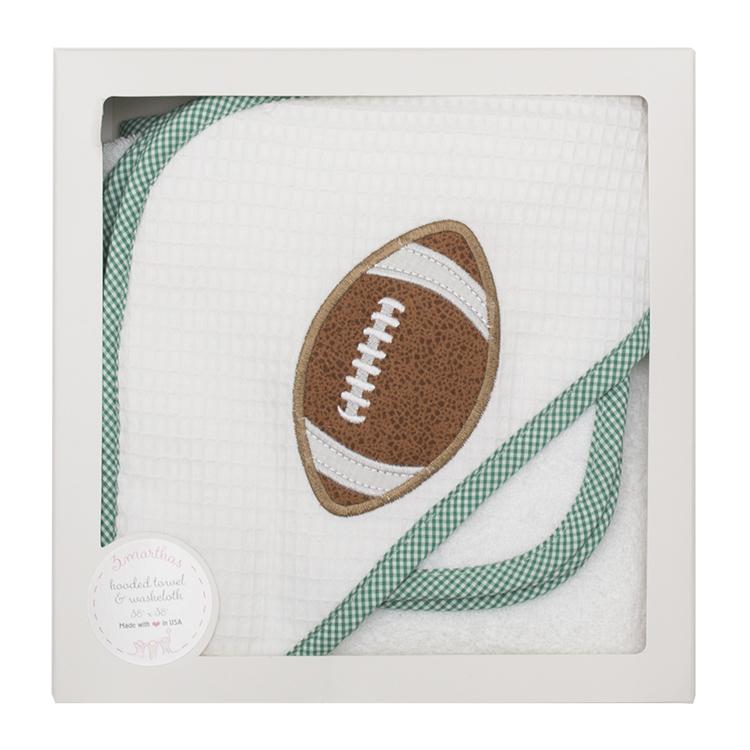 Green Football Boxed Hooded Towel & Washcloth Set