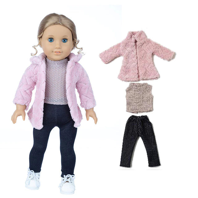 18" Doll Pink Fur Jacket 3 PC Set