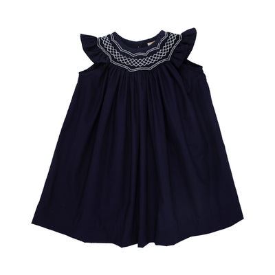 Sandy Smocked Dress - Nantucket Navy Angel Sleeve