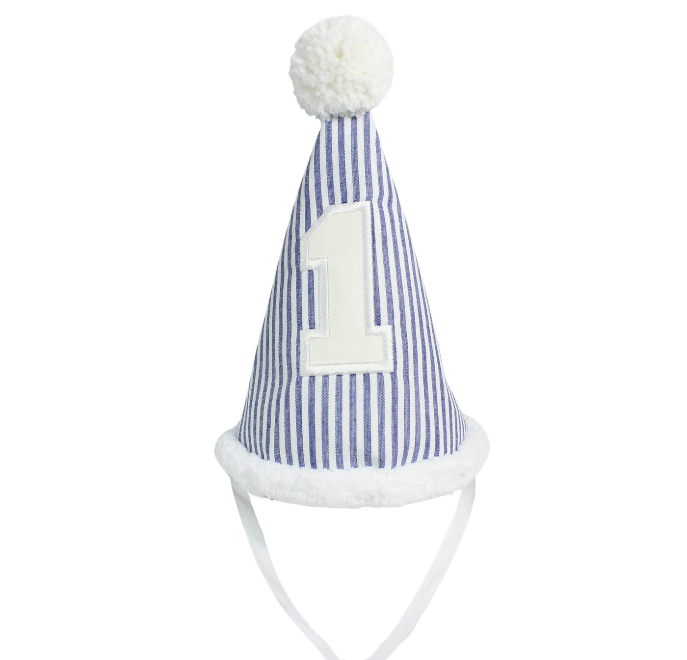 Navy Seersucker/White Cotton Number - Seersucker Birthday Hat