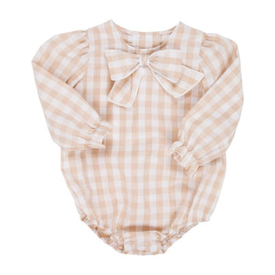 Beatrice Bow Blouse & Onesie-Keeneland Khaki Check