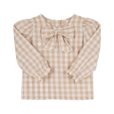 Beatrice Bow Blouse & Onesie-Keeneland Khaki Check