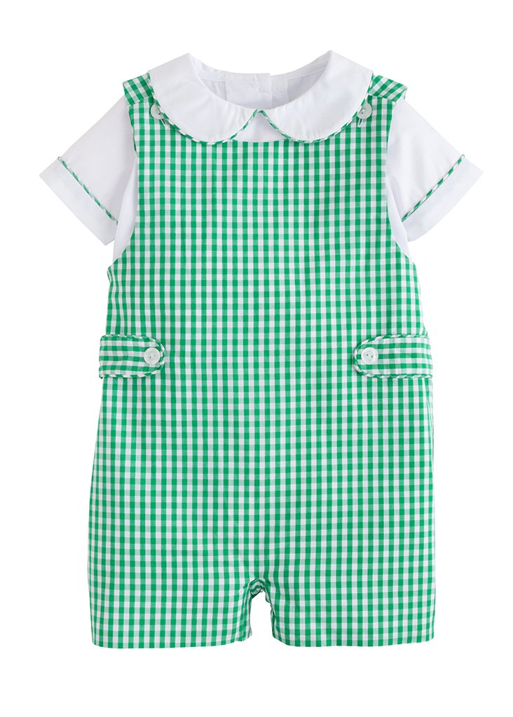 Button Tab John John Set - Augusta Green Gingham