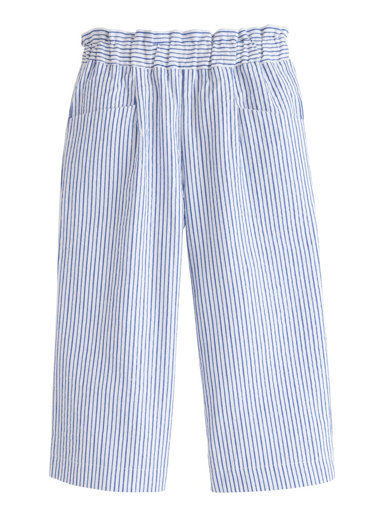 Blue Sparkle Seersucker Contrast Sleeve Top & Palazzo Pants Set