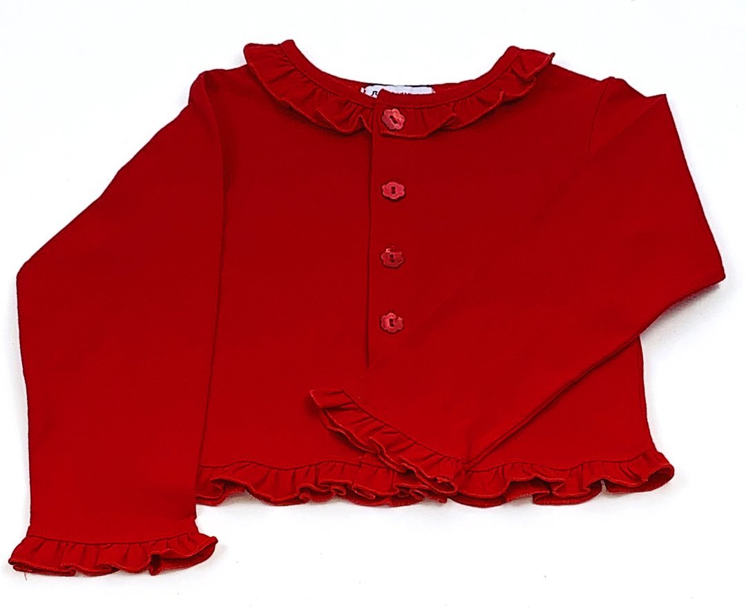 Red Ruffled Knit Cardigan