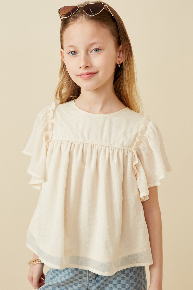 Textured Ruffled Flutter Sleeve Top