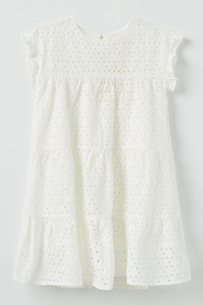 Flutter Sleeve Tiered Eyelet Dress