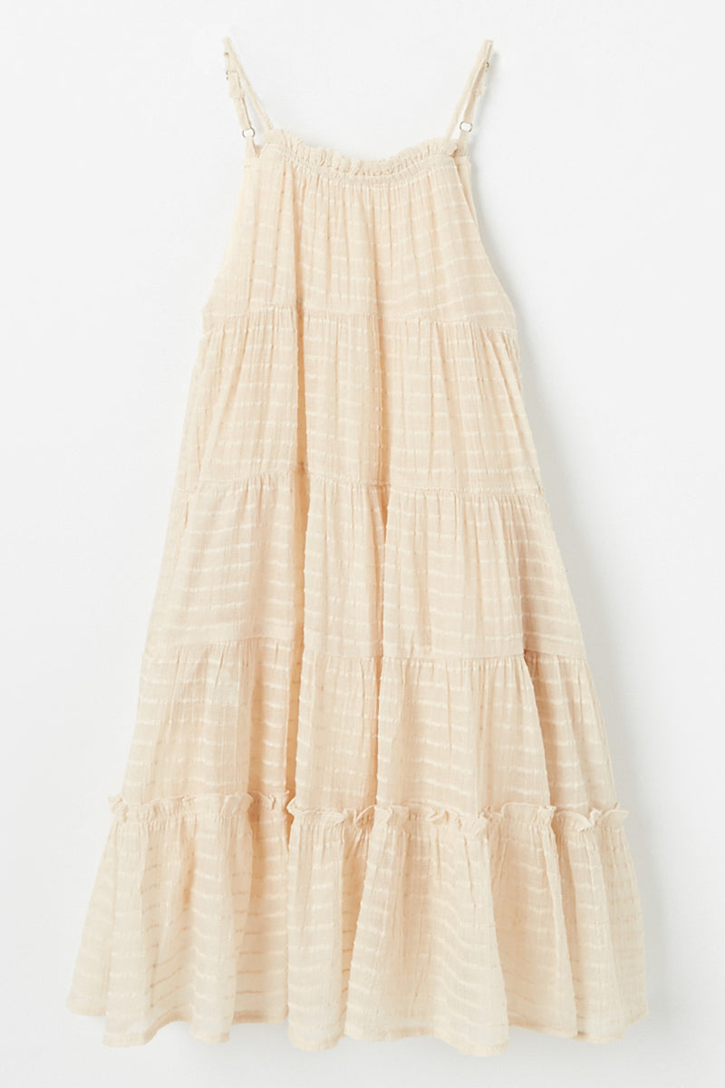 Textured Tiered Halter Dress - Natural